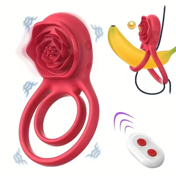 Double Anneau Pénien Vibrant Télécommandé Rose