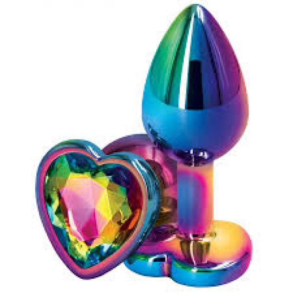 Plug Anal Arc-en-ciel Inox Bijou Cœur Taille L