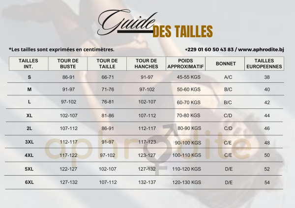 Guide des tailles Lingerie Femme