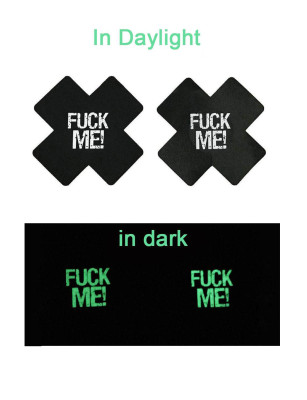 Cache-Tétons Adhésifs Croix Noire Phosphorescente "Fuck Me!"